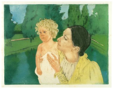 Mary Cassatt – By the Pond [from Mary Cassatt Retrospective]. Free illustration for personal and commercial use.