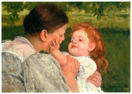 Mary Cassatt – Maternal Caress [from Mary Cassatt Retrospective]. Free illustration for personal and commercial use.