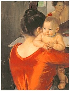 Mary Cassatt – Woman in a Red Bodice and Her Child [from Mary Cassatt Retrospective]. Free illustration for personal and commercial use.