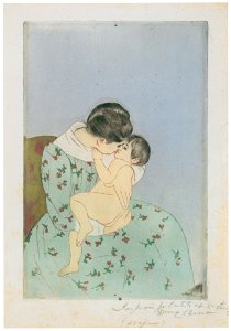 Mary Cassatt – Mother’s Kiss [from Mary Cassatt Retrospective]. Free illustration for personal and commercial use.