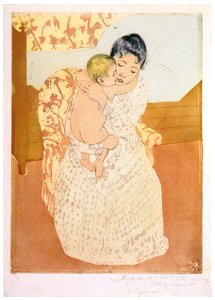 Mary Cassatt – Maternal Caress [from Mary Cassatt Retrospective]. Free illustration for personal and commercial use.