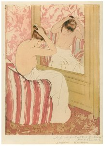 Mary Cassatt – The Coiffure [from Mary Cassatt Retrospective]. Free illustration for personal and commercial use.