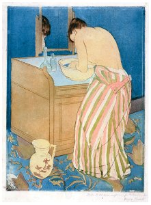 Mary Cassatt – Woman Bathing [from Mary Cassatt Retrospective]. Free illustration for personal and commercial use.