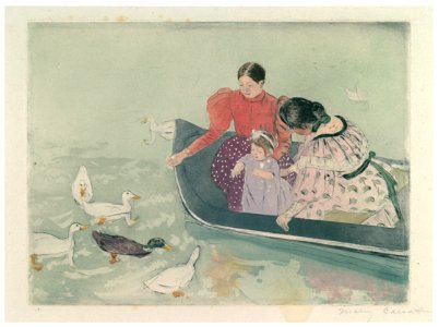 Mary Cassatt – Feeding the Ducks [from Mary Cassatt Retrospective]. Free illustration for personal and commercial use.