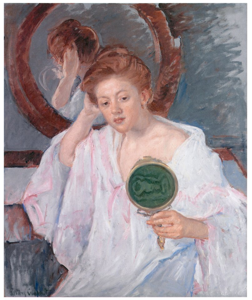 Mary Cassatt – Denise at Her Dressing Table [from Mary Cassatt Retrospective]. Free illustration for personal and commercial use.