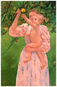 Mary Cassatt – A Child Picking a Fruit [from Mary Cassatt Retrospective]. Free illustration for personal and commercial use.