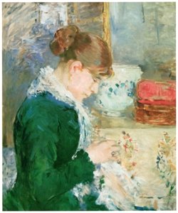 Berthe Morisot – Woman Sewing [from Mary Cassatt Retrospective]. Free illustration for personal and commercial use.
