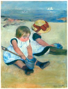 Mary Cassatt – Children Playing on the Beach [from Mary Cassatt Retrospective]. Free illustration for personal and commercial use.