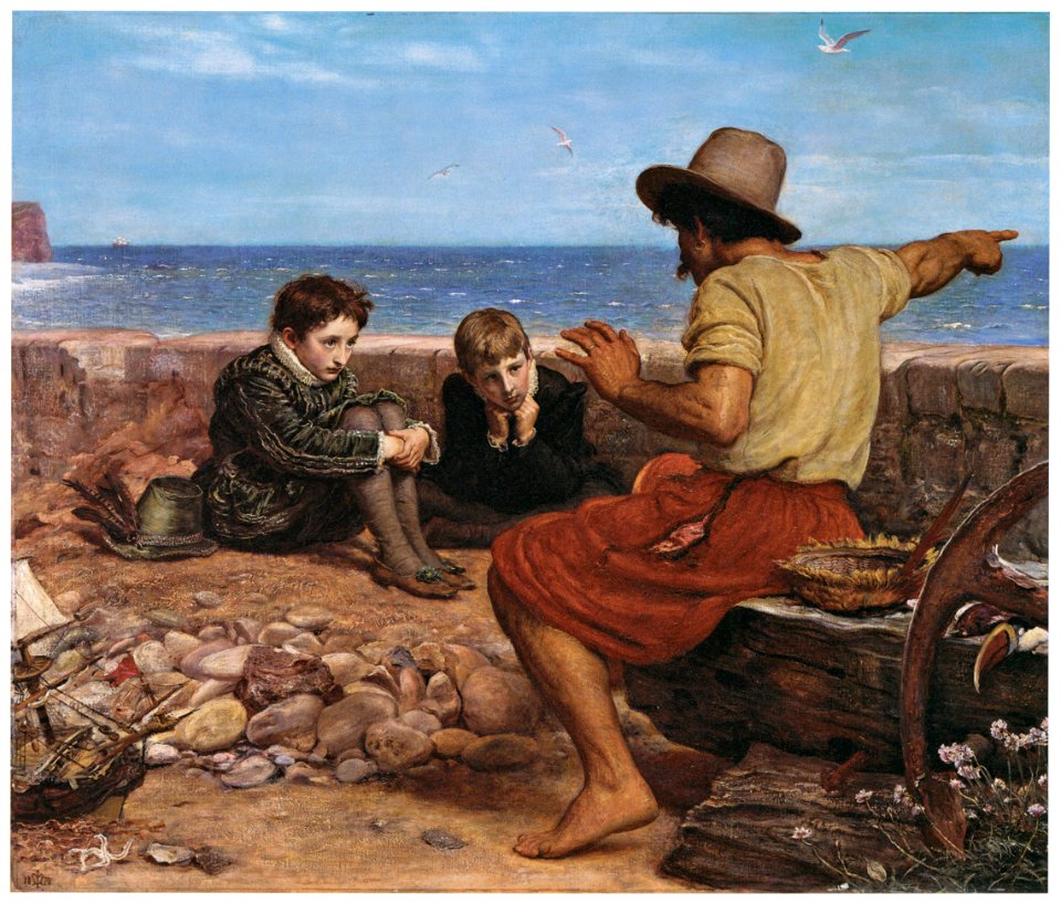 John Everett Millais – The Boyhood of Raleigh [from John Everett Millais Exhibition Catalogue 2008]. Free illustration for personal and commercial use.