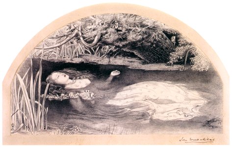 John Everett Millais – Study for Ophelia [from John Everett Millais Exhibition Catalogue 2008]. Free illustration for personal and commercial use.