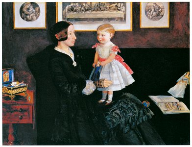 John Everett Millais – Mrs James Wyatt Jr and her Daughter Sarah [from John Everett Millais Exhibition Catalogue 2008]. Free illustration for personal and commercial use.