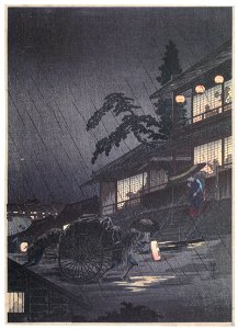 Takahashi Shōtei – Rainy Night at the Dug-up Road [from Shotei (Hiroaki) Takahashi: His Life and Works]. Free illustration for personal and commercial use.