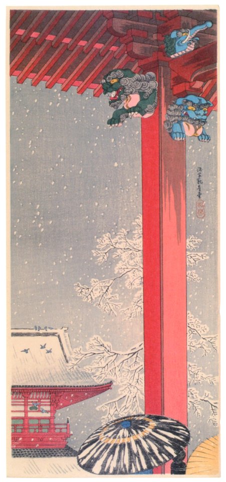 Takahashi Shōtei – Asakusa-kannon Shrine [from Shotei (Hiroaki) Takahashi: His Life and Works]. Free illustration for personal and commercial use.