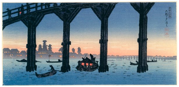 Takahashi Shōtei – Enjoying the Cool of the Evening at the Ohashi Bridge, “The Collection of Scenic Places in the East Part of Tokyo” [from Shotei (Hiroaki) Takahashi: His Life and Works]