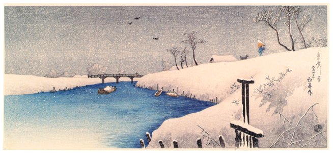 Takahashi Shōtei – The River Ayase in Snow [from Shotei (Hiroaki) Takahashi: His Life and Works]. Free illustration for personal and commercial use.