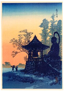 Takahashi Shōtei – The Buddhist Church Reflecting the Setting Sun [from Shotei (Hiroaki) Takahashi: His Life and Works]. Free illustration for personal and commercial use.