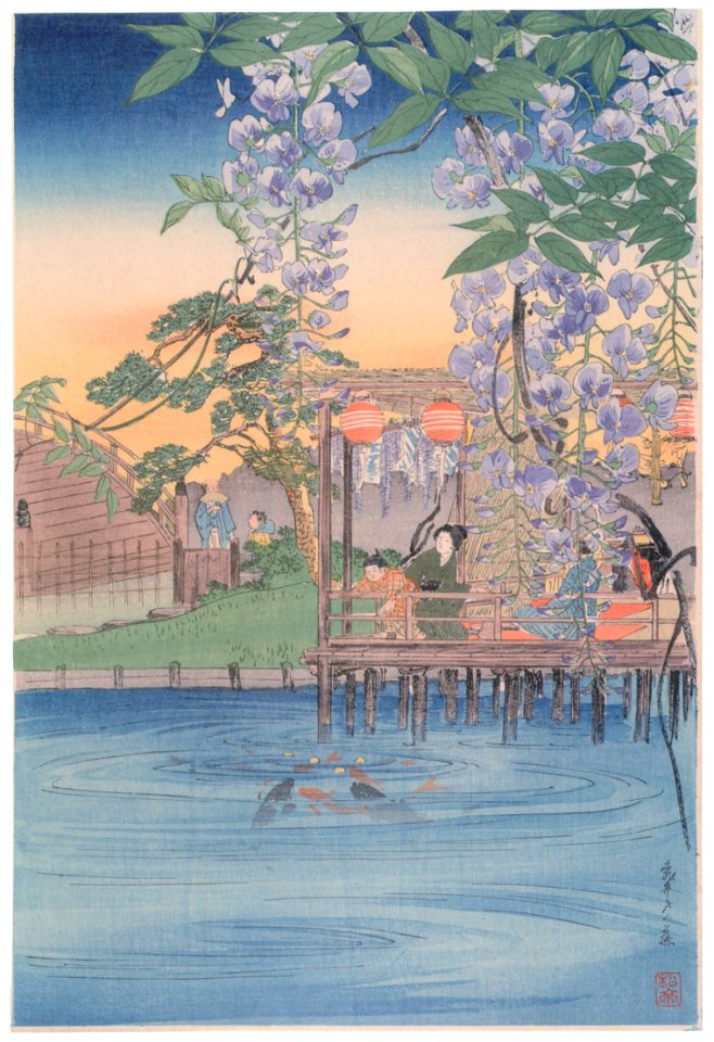Takahashi Shōtei – Wisteria Flowers at Kameido [from Shotei (Hiroaki) Takahashi: His Life and Works]. Free illustration for personal and commercial use.