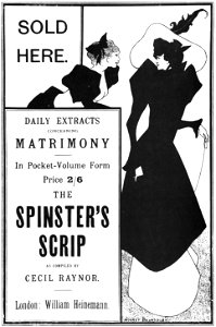 Aubrey Beardsley – Sold Here…. Small poster for the Spinster’s Scrip [from Aubrey Beardsley Exhibition]. Free illustration for personal and commercial use.