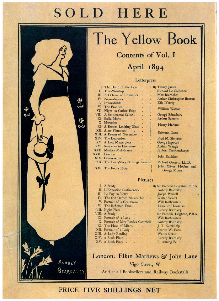 Aubrey Beardsley – Sold Here…. Small poster advertising The Yellow Book [from Aubrey Beardsley Exhibition]