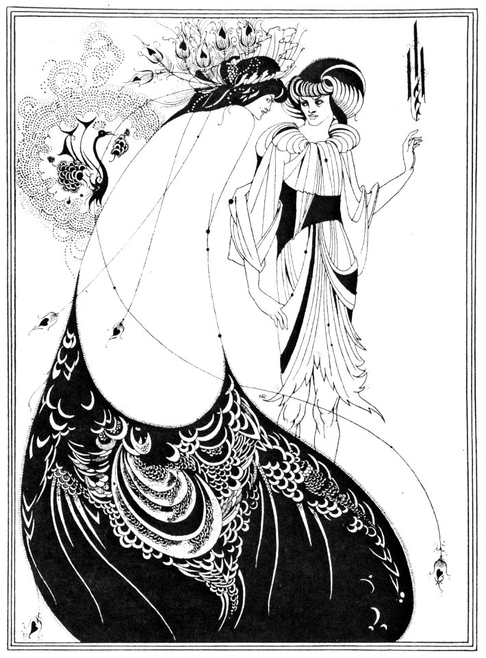 Aubrey Beardsley – The Peacock Skirt [from Aubrey Beardsley Exhibition]. Free illustration for personal and commercial use.