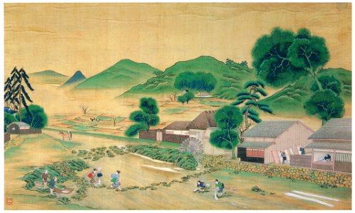 Kawahara Keiga – Rural scene [from Catalogue of the Exhibition of Keiga Kawahara]. Free illustration for personal and commercial use.