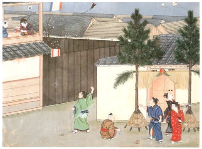 Kawahara Keiga – New Year games [from Catalogue of the Exhibition of Keiga Kawahara]. Free illustration for personal and commercial use.