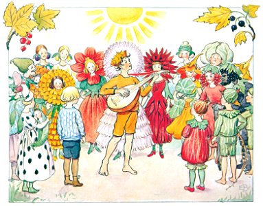 Elsa Beskow – Plate 15 [from Little Lasse in the garden]. Free illustration for personal and commercial use.
