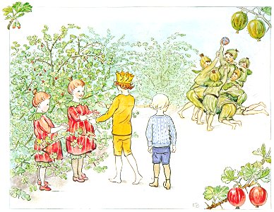Elsa Beskow – Plate 3 [from Little Lasse in the garden]. Free illustration for personal and commercial use.