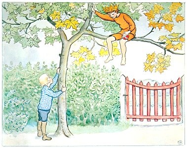 Elsa Beskow – Plate 1 [from Little Lasse in the garden]. Free illustration for personal and commercial use.