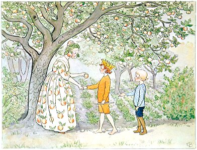 Elsa Beskow – Plate 8 [from Little Lasse in the garden]. Free illustration for personal and commercial use.