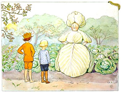 Elsa Beskow – Plate 13 [from Little Lasse in the garden]. Free illustration for personal and commercial use.
