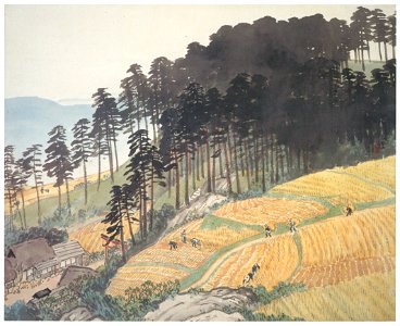 Kawai Gyokudō – The Time of the Barley Harvest [from The Exhibition of Kawai Gyokudō in memory of the 50th anniversary after his death]. Free illustration for personal and commercial use.