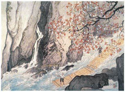Kawai Gyokudō – The Gorge in Spring [from The Exhibition of Kawai Gyokudō in memory of the 50th anniversary after his death]. Free illustration for personal and commercial use.