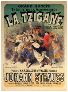Jules Chéret – Tzigane, opéra-comique, musique de J. Strauss. Théâtre de la Renaissance [from Jules Chéret]. Free illustration for personal and commercial use.