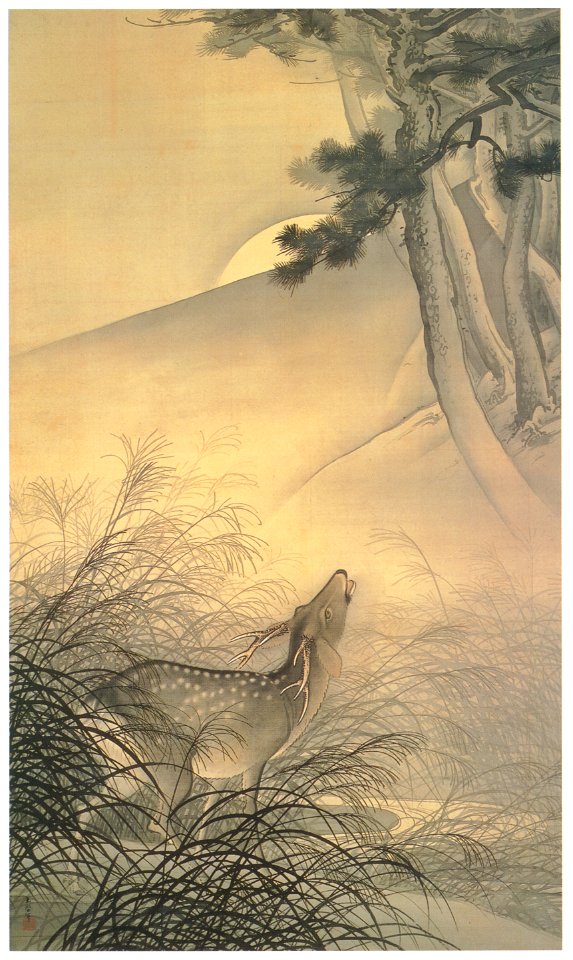 Kawai Gyokudō – A Deer Belling under the Moon [from The Exhibition of Kawai Gyokudō in memory of the 50th anniversary after his death]
