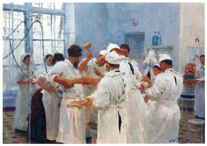 Ilya Repin – The Surgeon Evgeny V. Pavlov in the Operating Room [from Ilya Repin: Master Works from The State Tretyakov Gallery]. Free illustration for personal and commercial use.