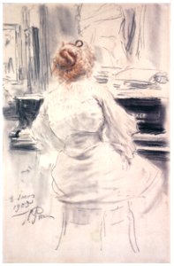 Ilya Repin – At the Piano [from Ilya Repin: Master Works from The State Tretyakov Gallery]. Free illustration for personal and commercial use.