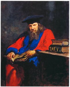 Ilya Repin – Portrait of the Chemist Dmitry I. Mendeleev Wearing Professorial Gown of Edinburgh University [from Ilya Repin: Master Works from The State Tretyakov Gallery]. Free illustration for personal and commercial use.