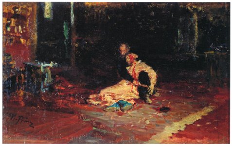 Ilya Repin – Ivan the Terrible and His Son Ivan on 16 November 1581, Study [from Ilya Repin: Master Works from The State Tretyakov Gallery]. Free illustration for personal and commercial use.