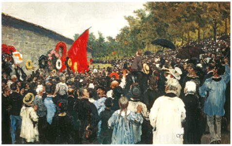 Ilya Repin – The Annual Memorial Meeting Near the Wall of the Communards in the Cemetery of Père Lachaise in Paris [from Ilya Repin: Master Works from The State Tretyakov Gallery]. Free illustration for personal and commercial use.