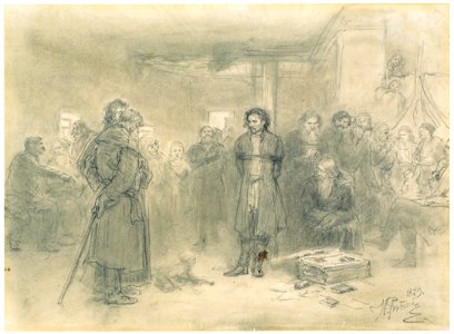 Ilya Repin – Arrest of a Propagandist, Study [from Ilya Repin: Master Works from The State Tretyakov Gallery]. Free illustration for personal and commercial use.