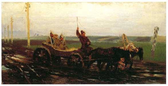 Ilya Repin – Under Guard: Along the Muddy Road [from Ilya Repin: Master Works from The State Tretyakov Gallery]. Free illustration for personal and commercial use.