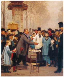 Ilya Repin – A Newspaper Seller in Paris [from Ilya Repin: Master Works from The State Tretyakov Gallery]. Free illustration for personal and commercial use.