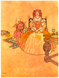 William Heath Robinson – Every evening the beast paid her a visit. (Old Time Stories by Charles Perrault) [from The Fantastic Paintings of Charles & William Heath Robinson]. Free illustration for personal and commercial use.