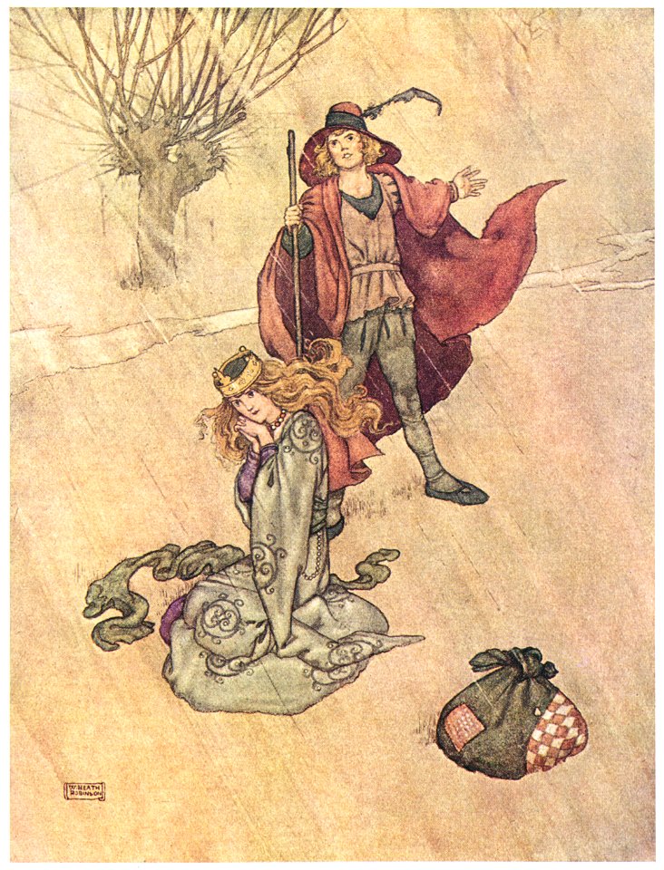 William Heath Robinson – The swineherd scolded and the rain poured down (The Swineherd) [from The Fantastic Paintings of Charles & William Heath Robinson]