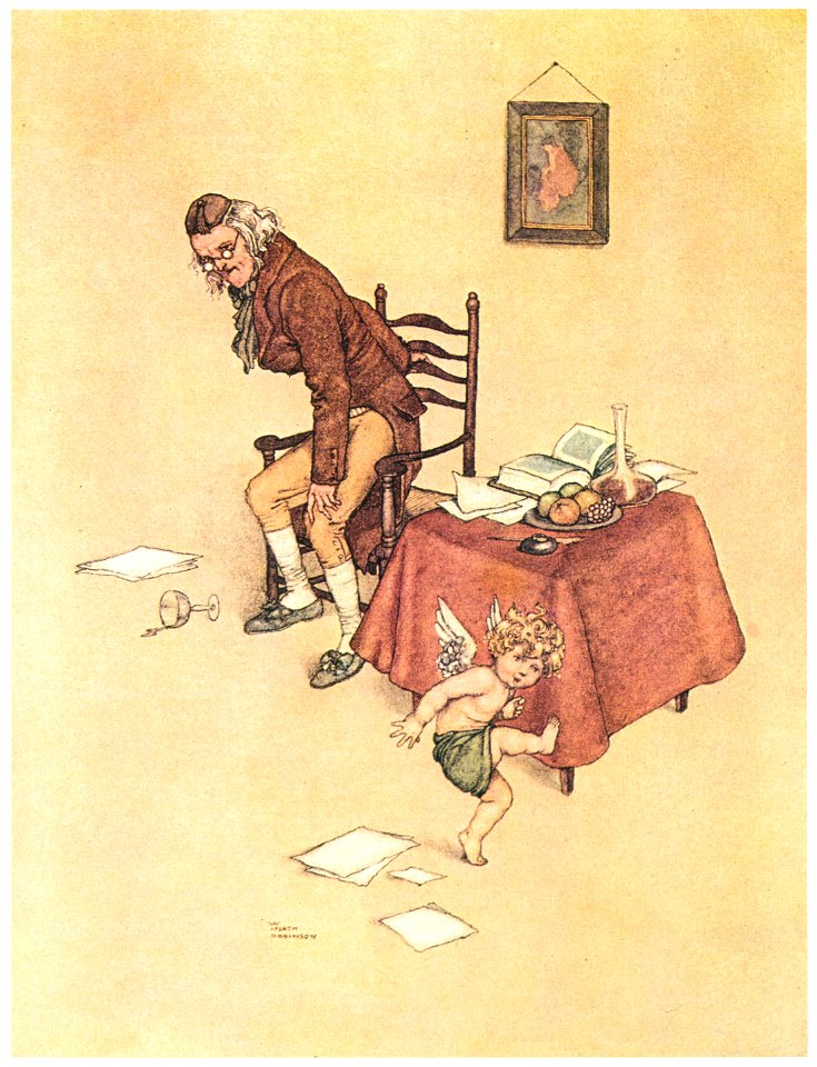 William Heath Robinson – He jumped down from the old mans lap and danced around him on the floor (The Naughty Boy) [from The Fantastic Paintings of Charles & William Heath Robinson]. Free illustration for personal and commercial use.