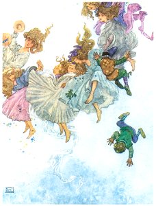 William Heath Robinson – Round and Round They Went, Such Whirling and Twirling (Elfin-Mount) [from The Fantastic Paintings of Charles & William Heath Robinson]. Free illustration for personal and commercial use.