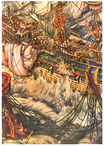 William Heath Robinson – When Drake went down to the Horn And England was crowned thereby. [from The Fantastic Paintings of Charles & William Heath Robinson]. Free illustration for personal and commercial use.