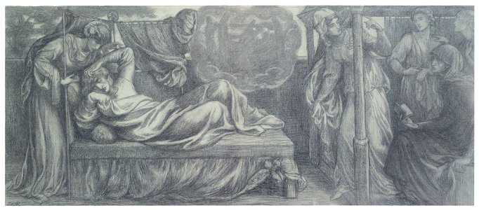 Dante Gabriel Rossetti – Study for Predella No. 1, for Dante’s Dream: Dante Dreaming [from Winthrop Collection of the Fogg Art Museum]. Free illustration for personal and commercial use.