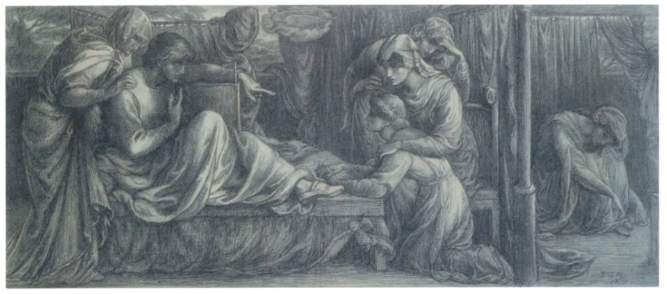 Dante Gabriel Rossetti – Study for Predella No. 2, for Dante’s Dream: Dante Awakening from His Dream [from Winthrop Collection of the Fogg Art Museum]. Free illustration for personal and commercial use.